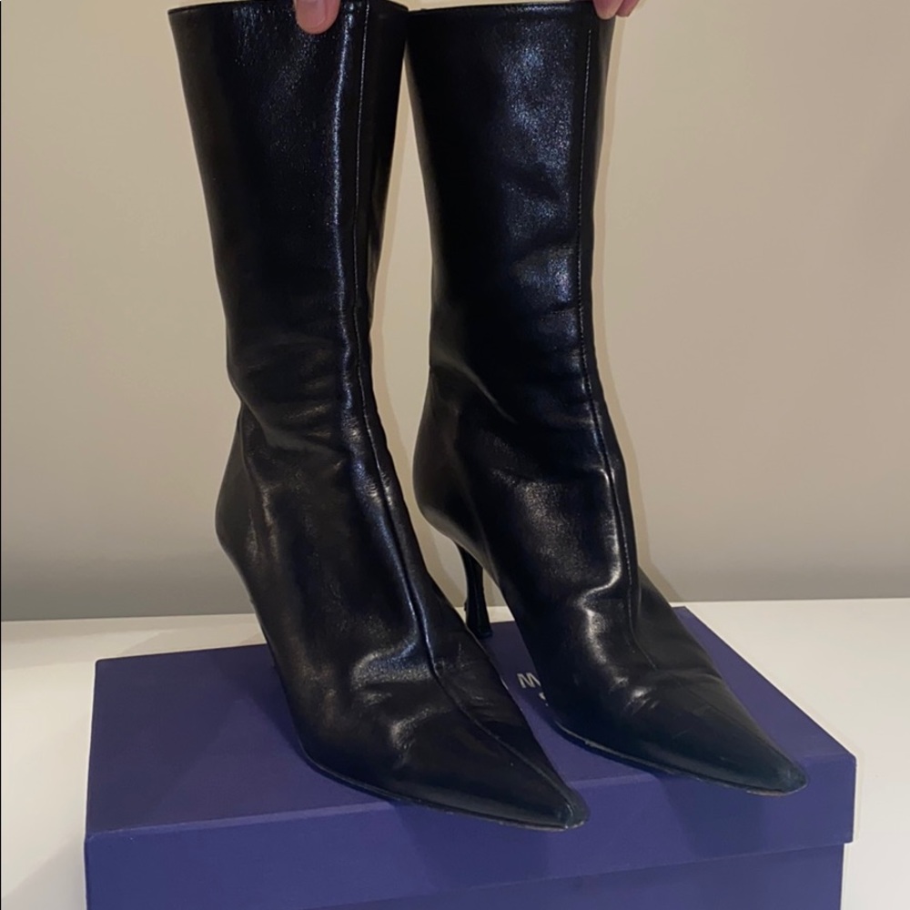 Stuart Weitzman black leather mid-calf boot